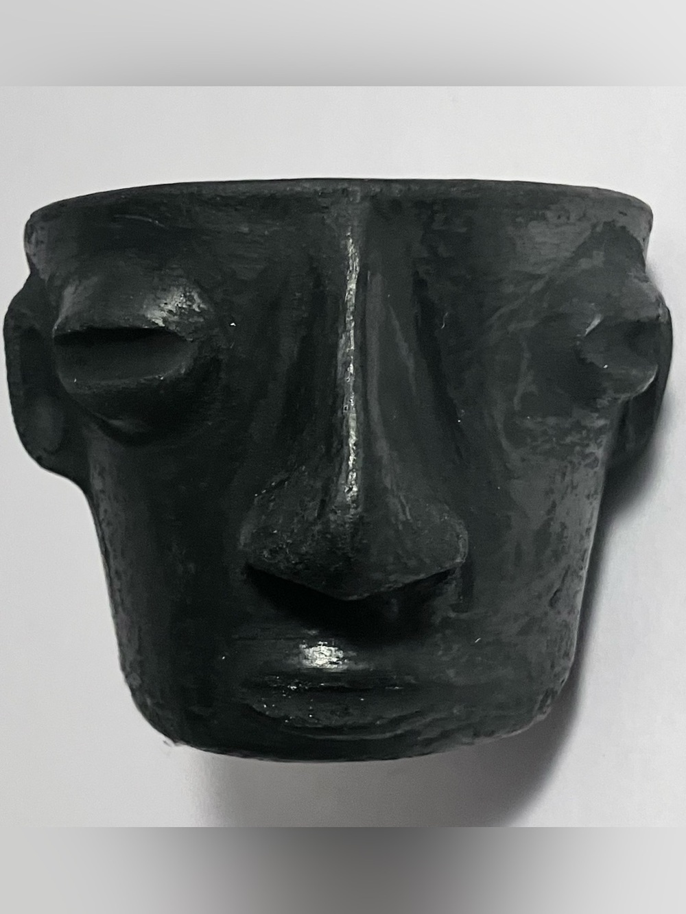 OAXACA Black Pottery TEQUILA SHOT GLASS / Handmade HUMAN FACE / 2 Inches Tall